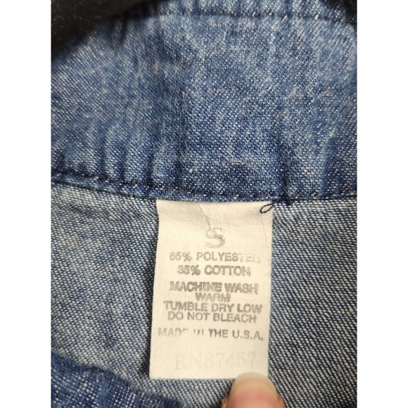 Denim Jacket Vtg Womens Sz S Faux Leather & Animal Print Applique Studs Zip Up - Picture 3 of 9